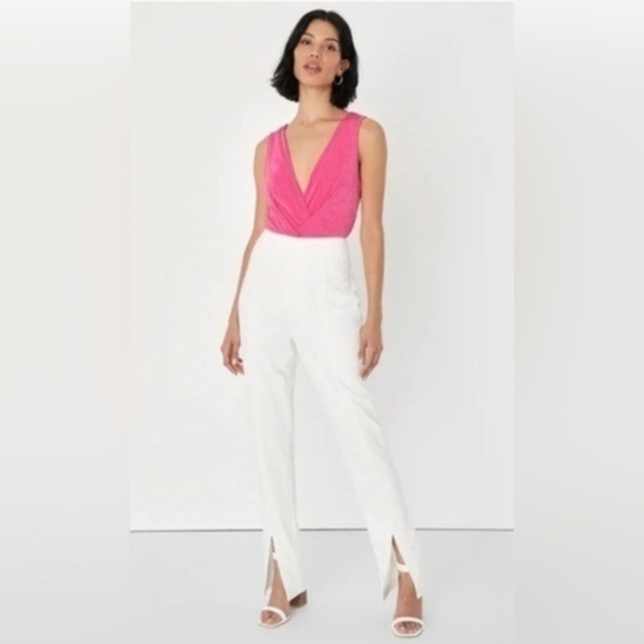 Lulu's Women’s Small White Flat Front Trouser Dress Pants S Lined Split Hems - Picture 1 of 15